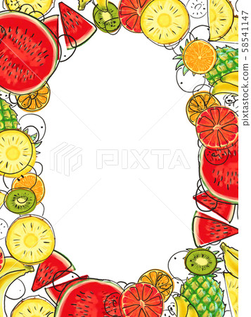 Hand drawn Exotic Fruit frame isolated on white background 58541147