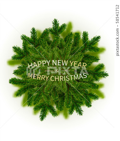 Green pine branches, blur decorative Christmas tree branch. Isolated on white background, vector 58541712