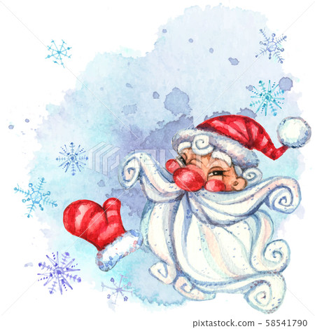 Watercolor postcard with cheerful Santa Claus. Christmas. Vector. 58541790