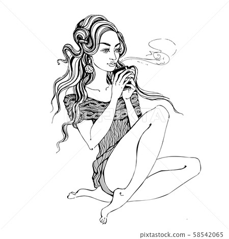 Stylish girl with a Cup of coffee. Coffee stains. Vector Stylish girl with a Cup of coffee. Coffee stains. Vector 58542065