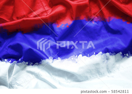 Flag Republic of Serbia by watercolor paint brush on canvas fabric, grunge style Flag Republic of Serbia by watercolor paint brush on canvas fabric, grunge style 58542811