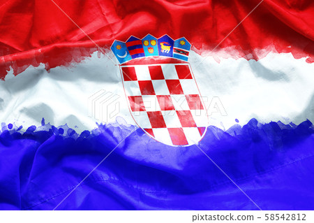 Flag Republic of Croatia by watercolor paint brush on canvas fabric, grunge style Flag Republic of Croatia by watercolor paint brush on canvas fabric, grunge style 58542812