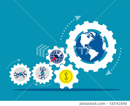 Globe people with money spinning economic. Concept 58542898