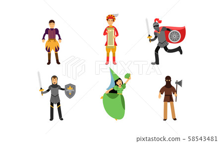 Medieval Illustration Set With Characters Of The Princess, Knights, Herald, Executioner And Court Medieval Illustration Set With Characters Of The Princess, Knights, Herald, Executioner And Court 58543481