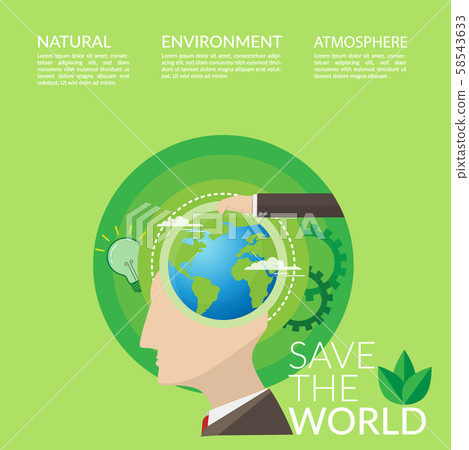 save the world concept for World Environment Day campaign poster. people with idea for environmentally friendly world 58543633