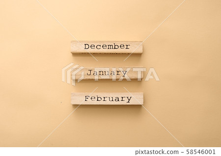 Wooden calendar winter months on wooden cubes. Top view Flat Lay Minimal Wooden calendar winter months on wooden cubes. Top view Flat Lay Minimal 58546001