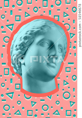 Contemporary art concept collage with antique statue head in a surreal style. Modern unusual art. Contemporary art concept collage with antique statue head in a surreal style. Modern unusual art. 58546678