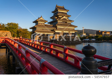 长野县 金松本城 夜景 图库照片