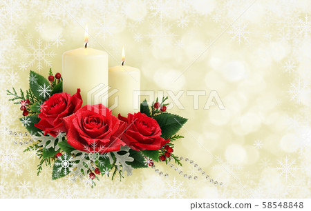 Christmas composition with red rose flowers and 58548848