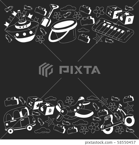 Kindergarten vector pattern with toys. Children play and grow together. 58550457