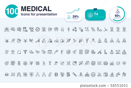 100 Medical line icon for presentation.  58551031