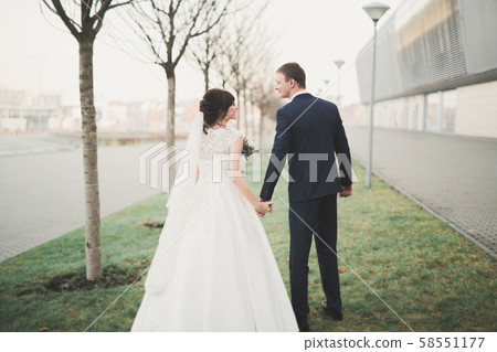 Luxury married wedding couple, bride and groom posing in old city Luxury married wedding couple, bride and groom posing in old city 58551177