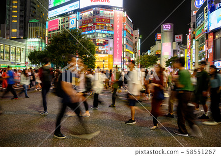 Shibuya scramble intersection at night Shibuya scramble intersection at night 58551267