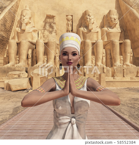 Egyptian woman in front of the temple of Abu Simbel in Egypt 58552384