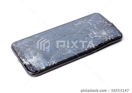 Mobile smartphone with broken screen isolated on white. 58553147