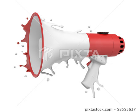 3d rendering of a red and white megaphone melting on white background 58553637
