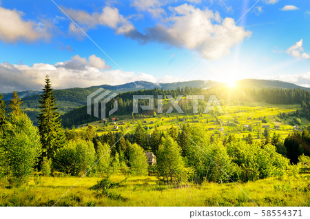 Picturesque mountain landscape and sunset. Picturesque mountain landscape and sunset. 58554371