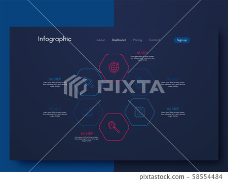 Vector graphics infographics with six options. Template for creating mobile applications, workflow 58554484