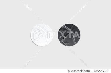 Blank black and white round adhesive sticker mockup isolated Blank black and white round adhesive sticker mockup isolated 58554720