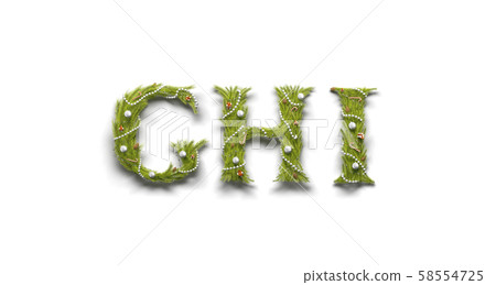 Decorative G H I letters, christmas font mockup isolated Decorative G H I letters, christmas font mockup isolated 58554725