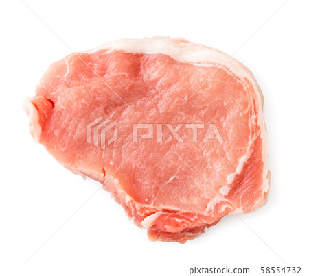 Piece of raw meat with veins close-up on a white 58554732