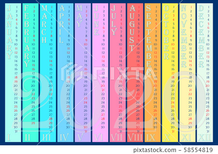 Rainbow wall calendar 2020 with vertical months Rainbow wall calendar 2020 with vertical months 58554819