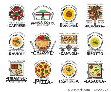 Pizza, pasta, spaghetti and lasagna. Italian food 58555273