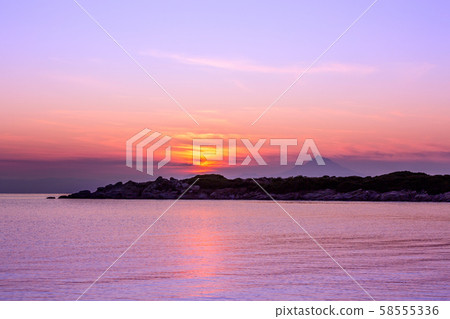 Sunrise over Holy Mount Athos, Greece Sunrise over Holy Mount Athos, Greece 58555336