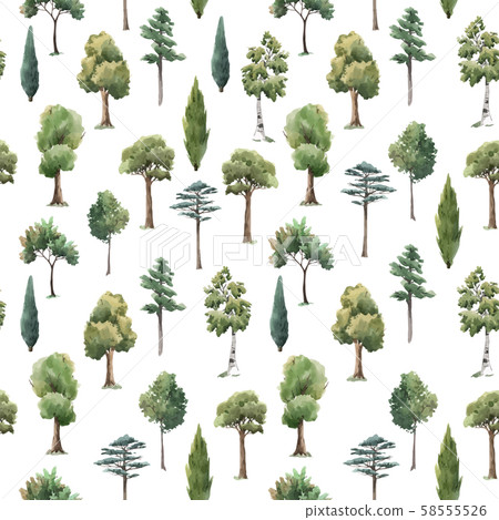 Watercolor vector tree seamless pattern forest... - Stock Illustration ...
