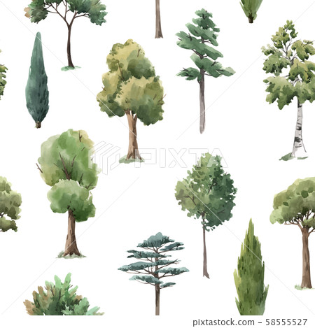Watercolor vector tree seamless pattern forest... - Stock Illustration ...