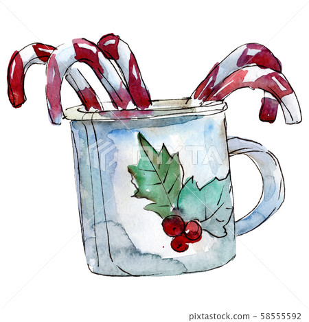 Christmas winter holiday symbol isolated. Watercolor background set. Isolated christmas illustration 58555592