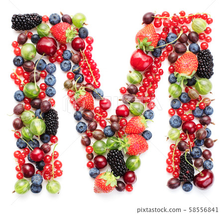 letter made of fresh ripe berry fruits 58556841