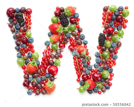 letter made of fresh ripe berry fruits 58556842