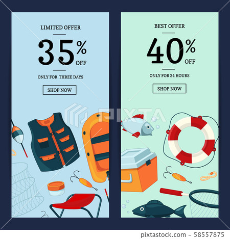 Vector banner card or flyer illustration with cartoon fishing 58557875