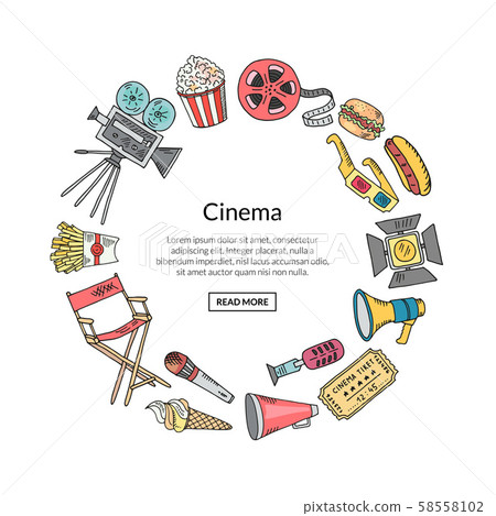 Vector cinema doodle icons in circle form illustration 58558102