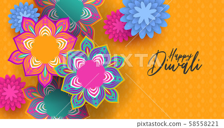 Happy diwali indian festival papercut flower card 58558221