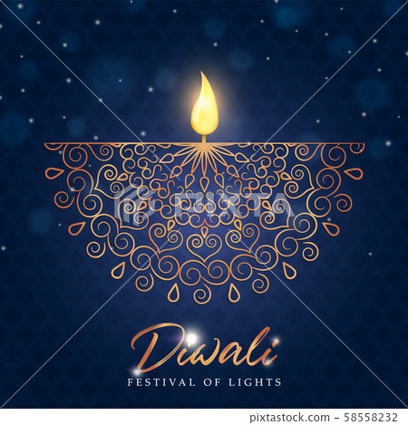 Happy diwali festival card gold indian diya candle 58558232