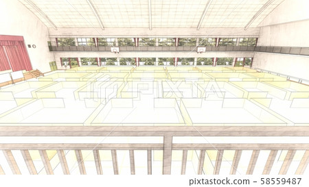 Gymnasium refuge, flood, earthquake disaster, CG illustration 37 Gymnasium refuge, flood, earthquake disaster, CG illustration 37 58559487
