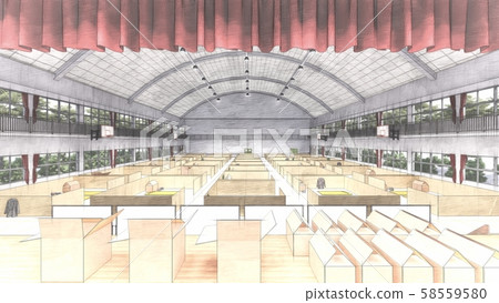 Gymnasium Shelter, Decorated, Flood, Earthquake, CG Illustration 21 58559580