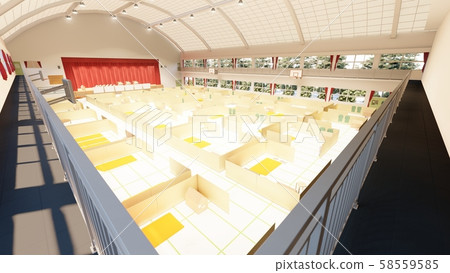 Gymnasium Shelter, Decorated, Flood, Earthquake, CG Illustration 16 58559585