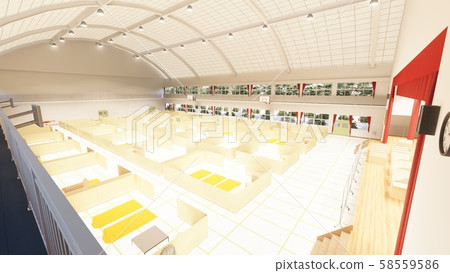 Gymnasium refuge, decorated, flood, earthquake, CG illustration 14 58559586