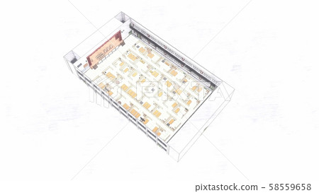 Gymnasium Shelter, Decorated, Flood, Earthquake, CG Illustration 72 58559658