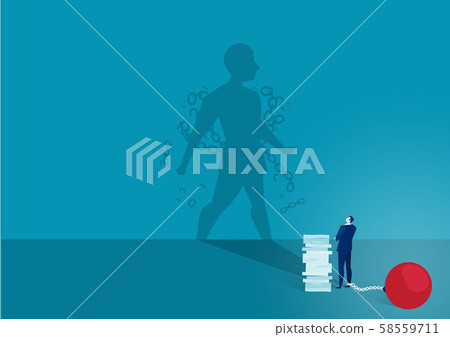 The businessman looks at his shadow. Shadow breaks the chain and free himself.. Business concept. Vector illustration 58559711