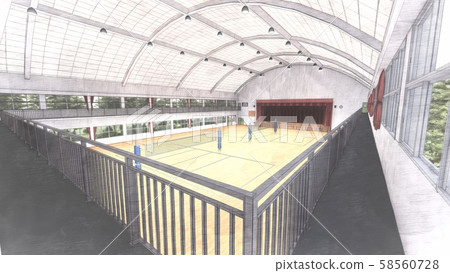Gymnasium volleyball game illustration 43 58560728