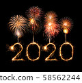 2020 happy new year fireworks written sparklers at 58562244