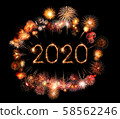 2020 happy new year fireworks written sparklers at 58562246
