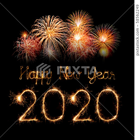 2020 happy new year fireworks written sparklers at 58562249