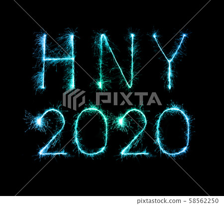 2020 happy new year fireworks written sparklers at 58562250