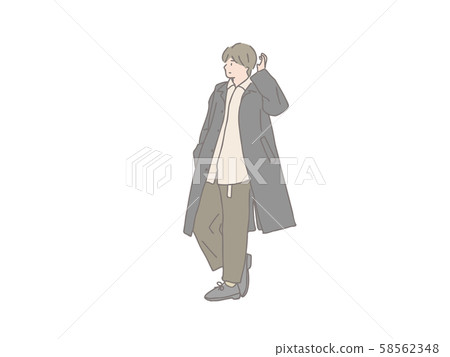 時尚男孩黑色長外套 58562348