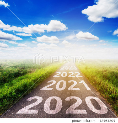 Empty asphalt road and New year 2020 concept. Empty asphalt road and New year 2020 concept. 58563805